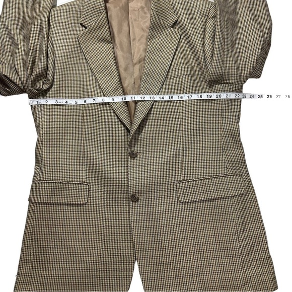 Ralph Lauren Chaps 100% Silk Tan Houndstooth Print Suit Jacket Sz 42L Blazer - Picture 7 of 14
